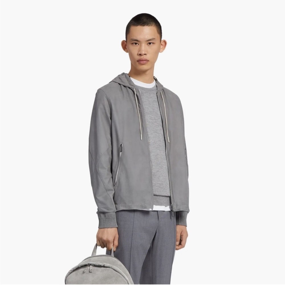 NEW!!  ZENGA Reversible Calfskin Nappa Zip Hooded Jacket